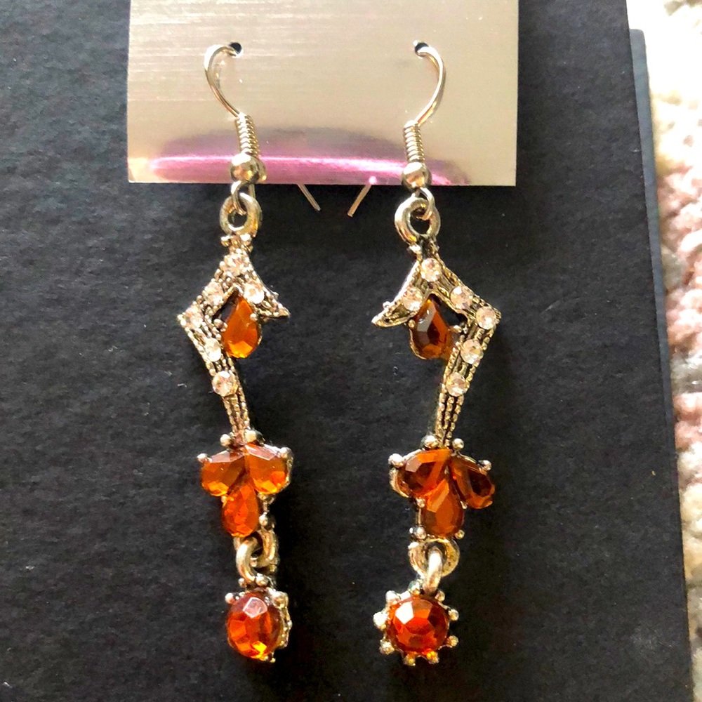 New orange and gold dangling earrings - Picture 1 of 4
